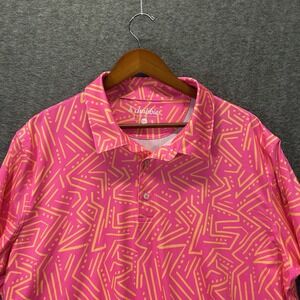 Chubbies Men's Dancing Geo Peformance Pink Gold Polo Shirt Size 2XL